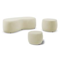 Conjunto 03 Puffs Decorativos Living Aisha Orgânico Suede Bege Claro - Desk Design Conjunto 03 Puffs Decorativos Living Aisha Orgânico Suede Bege Claro - Desk Design