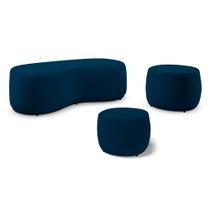 Conjunto 03 Puffs Decorativos Living Aisha Orgânico Veludo Azul Marinho - Desk Design Conjunto 03 Puffs Decorativos Living Aisha Orgânico Veludo Azul Marinho - Desk Design