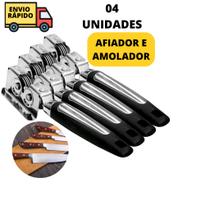 Conjunto 04 Amoladores Afiador De Facas E Tesouras Profissional Com Cabo Aço Inox Roldanas
