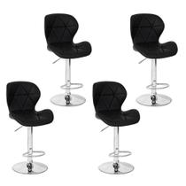 Conjunto 04 Banquetas Slim Material Ecológico Regulagem de Altura - Preta