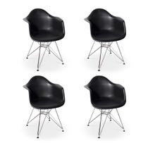 Conjunto 04 Cadeiras Charles Eames Eiffel Com Braços - Base Metal - Preta