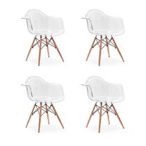 Conjunto 04 Cadeiras Charles Eames Wood Com Braços Policarbonato - Transparente