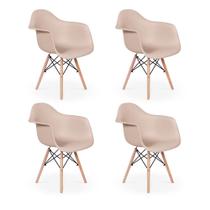 Conjunto 04 Cadeiras Charles Eames Wood Daw Com Braços Design - Nude