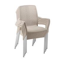 Conjunto 04 Cadeiras Plástica Alumínio com Braços Shia Rimax