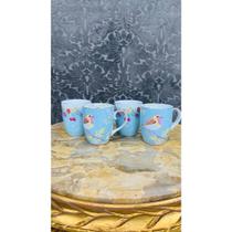Conjunto 04 Canecas Porcelana Azul Passarinho