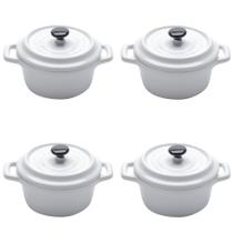 Conjunto 04 Mini Caçarola de Porcelana Branca 150ml Wolff