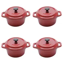 Conjunto 04 Mini Caçarola De Porcelana Vermelha 150ml Wolff