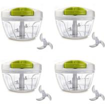 Conjunto 04 Processador Triturador Manual De Alimentos Corda Com 3 Lâminas Curvas - Prático