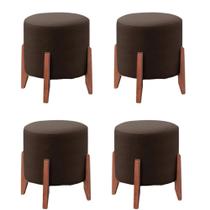 Conjunto 04 Puff Redondo Thor Linho Sala de TV Straso
