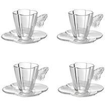 Conjunto 04 Xícaras de Chá de Vidro 180ml com Pires Butterfly Wolff