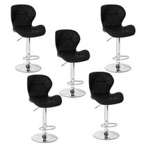 Conjunto 05 Banquetas Slim Material Ecológico Regulagem de Altura - Preta Conjunto 05 Banquetas Slim Material Ecológico Regulagem de Altura - Preta