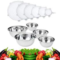 Conjunto 05 tigelas aço inox vasilha multiuso cozinha potes com tampas de silicone