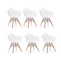 Conjunto 06 Cadeiras Charles Eames Wood Com Braços Policarbonato - Transparente