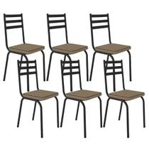 Conjunto 06 Cadeiras de Aço 118 Para Cozinha / Sala de Jantar - Preto Fosco - Assento Preto - OG Móveis