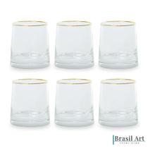 Conjunto 06 Copos Transparentes com Filete Dourado 250ml