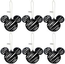 Conjunto 06 Enfeites Para Árvore De Natal Temáticos Decorados Personagem Mickey Mouse - Preto Com Glitter - Decoração Natalina - Disney