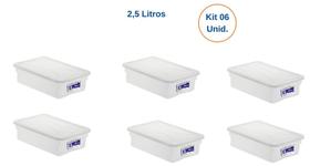Conjunto 06 Potes Caixa Organizadora 2,5 Lts C/ Tampa Freezer Açougue Padaria Lanchonete ref 379
