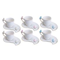 Conjunto 06 Xícaras de Café de Porcelana Cute Birds Design Plate 90 ml Wolff