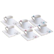 Conjunto 06 Xícaras de Café de Porcelana Flower Square Plate 80ml Wolff Conjunto 06 Xícaras de Café de Porcelana Flower Square Plate 80ml Wolff