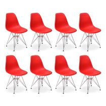Conjunto 08 Cadeiras Charles Eames Eiffel Base Metal Design - Vermelha