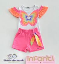 Conjunto 1/14 Infantil Feminino Infanti Borboleta Com Blusa Branca E Shorts Pink