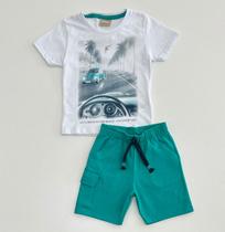 Conjunto 1/14 Milon Milon Infantil Masculino Camiseta Fusca com Bermuda Verde Água