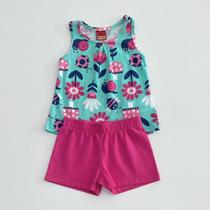 Conjunto 1/8 Kyly Blusa Verde Água Estampa Caracóis e Shorts Rosa Conjunto 1/8 Kyly Blusa Verde Água Estampa Caracóis e Shorts Rosa
