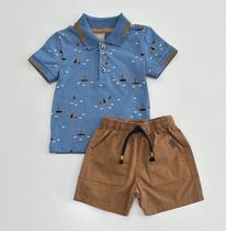 Conjunto 1/8 Milon Milon Infantil Masculino Polo Azul com Bermuda Caramelo