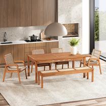 Conjunto 1 Banco 4 Cadeiras e 1 Mesa 180cm Traço Bege/Stain Jatobá/Corda Areia