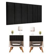 Conjunto 1 Cabeceira 1.60 + 2 Mesa Glamour Pérola Pé Madeira Kit Quarto Luxo