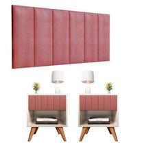 Conjunto 1 Cabeceira 1.60 + 2 Mesa Glamour Pérola Pé Madeira Kit Quarto Luxo