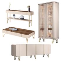 Conjunto 1 Cristaleira 1 Buffet 1 Aparador e 1 Mesa de Centro Évora/Saluti/Cadenza/Vivant Off White/Castanho G26 - HB Móveis