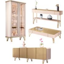 Conjunto 1 Cristaleira 1 Buffet 1 Mesa de Centro 1 Aparador Texas/Virginia/Rennes Off White/Champagne G26 - Gran Belo