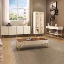Conjunto 1 Cristaleira 1 Buffet 1 Mesa de Centro e 1 Aparador Évora/Saluti/Cadenza/Vivant Off White/Castanho G26 - HB Móveis