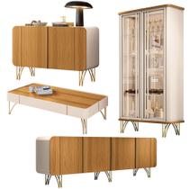 Conjunto 1 Cristaleira 2 Buffets e 1 Mesa de Centro Évora/Saluti/Benvenuto/Cadenza Off White/Cinamomo G26 - HB Móveis Conjunto 1 Cristaleira 2 Buffets e 1 Mesa de Centro Évora/Saluti/Benvenuto/Cadenza Off White/Cinamomo G26 - HB Móveis