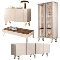 Conjunto 1 Cristaleira 2 Buffets e 1 Mesa de Centro Texas/Virginia/Bambino/Rennes Off White/Castanho G26 - Gran Belo