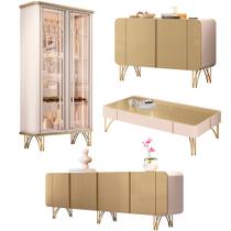 Conjunto 1 Cristaleira 2 Buffets e 1 Mesa de Centro Texas/Virginia/Bambino/Rennes Off White/Champagne G26 - Gran Belo