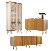 Conjunto 1 Cristaleira e 2 Buffets Évora/Saluti/Benvenuto Off White/Cinamomo G26 - HB Móveis
