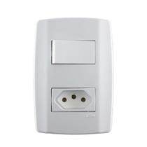 Conjunto 1 Interruptor Simples + 1 Tomada 10A 250V - Slim - Ilumi Conjunto 1 Interruptor Simples + 1 Tomada 10A 250V - Slim - Ilumi