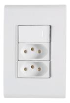 Conjunto 1 Interruptor Simples+2 Tomadas 10a Tramontina Liz Branco Conjunto 1 Interruptor Simples+2 Tomadas 10a Tramontina Liz Branco