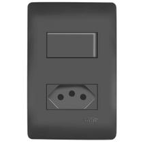 Conjunto 1 Interruptor Simples e 1 Tomada 2P+T 10 Amperes Distanciados Habitat Black - 4061 - FAME