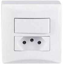 Conjunto 1 Interruptor Tecla Simples 1 Tomada 2P+T 10A 250V Sobrepor Sistema X Brava Iriel Branco