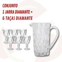 Conjunto 1 Jarra Diamante 1L e 6 Taças Vidro Resistente 300 ML Conjunto 1 Jarra Diamante 1L e 6 Taças Vidro Resistente 300 ML