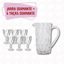 Conjunto 1 Jarra Vidro 1L + 6 Taças Diamante Transparente 300 ML