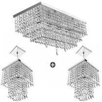 Conjunto 1 Luminária Queops + 2 Pendente Marry Cristal Acril