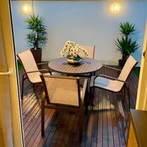 Conjunto 1 Mesa + 4 Cadeiras Para Área Externa, Gourmet, Jardim e Churrasqueira - Cor Marrom e Tela Café com Leite