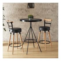 Conjunto 1 Mesa Bistrô Tampo Madeira Maciça Redondo 2 Banquetas Moscou