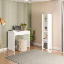 Conjunto 1 Mesa Escrivaninha 1 Gaveta Sevilha e 1 Estante Livreiro Modular 4 Nichos Delta