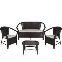 Conjunto 1 Namoradeira e 2 Poltronas Assento Estofado e Mesa Navegantes - Branco Gelo/Tabaco Conjunto 1 Namoradeira e 2 Poltronas Assento Estofado e Mesa Navegantes - Branco Gelo/Tabaco