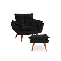 Conjunto 1 Poltrona com 1 Puff Opala Luxo com Pés Estilo Retrô - Preto Conjunto 1 Poltrona com 1 Puff Opala Luxo com Pés Estilo Retrô - Preto